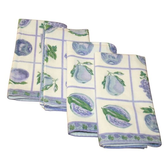 April Cornell Cloth Napkins Set of 4 Purple Fruit Print 15x15 French Country - Picture 2 of 3